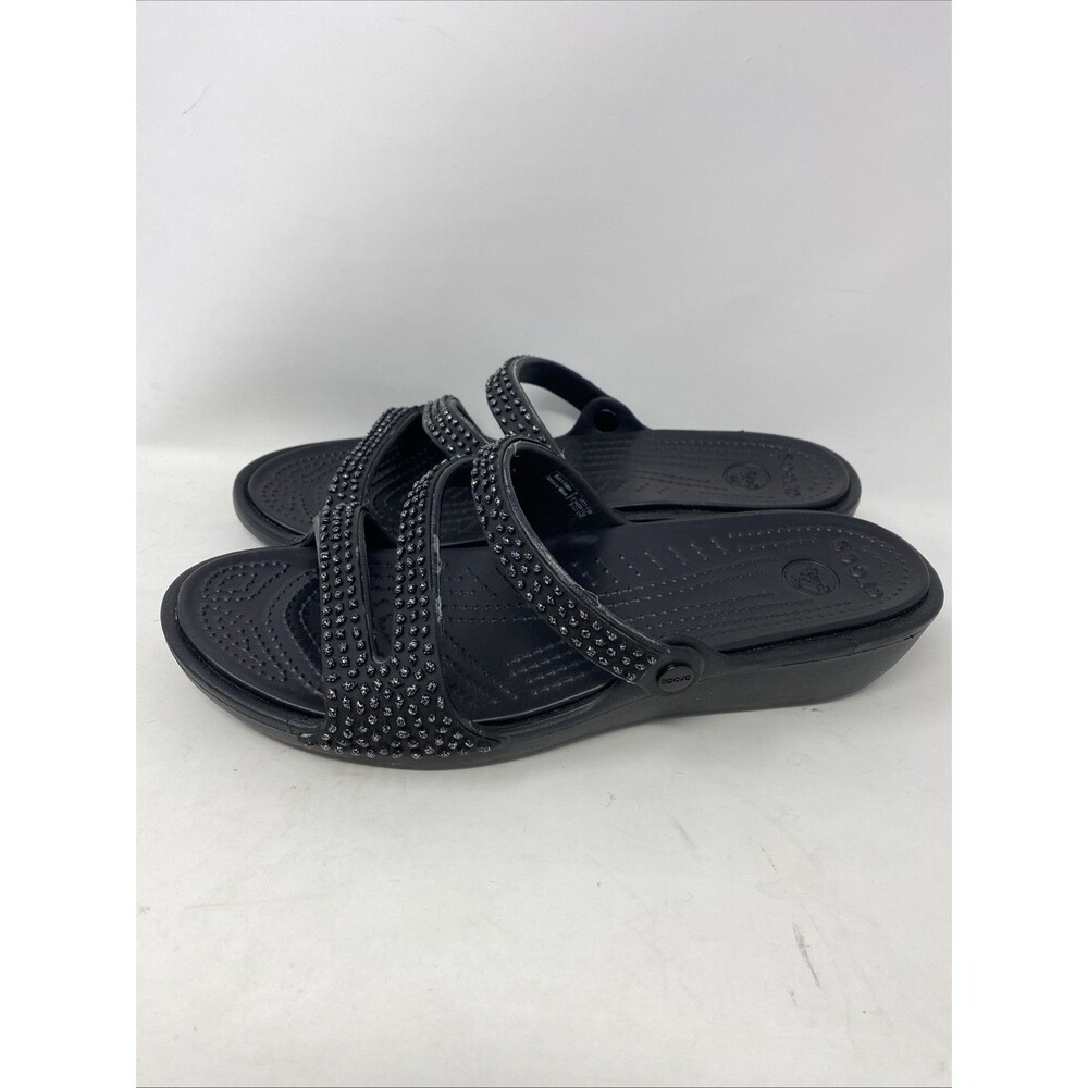Crocs Patricia Strappy Sandals Women’s 10 Black Bead Wedge Summer Comfort Casual - Picture 3 of 7